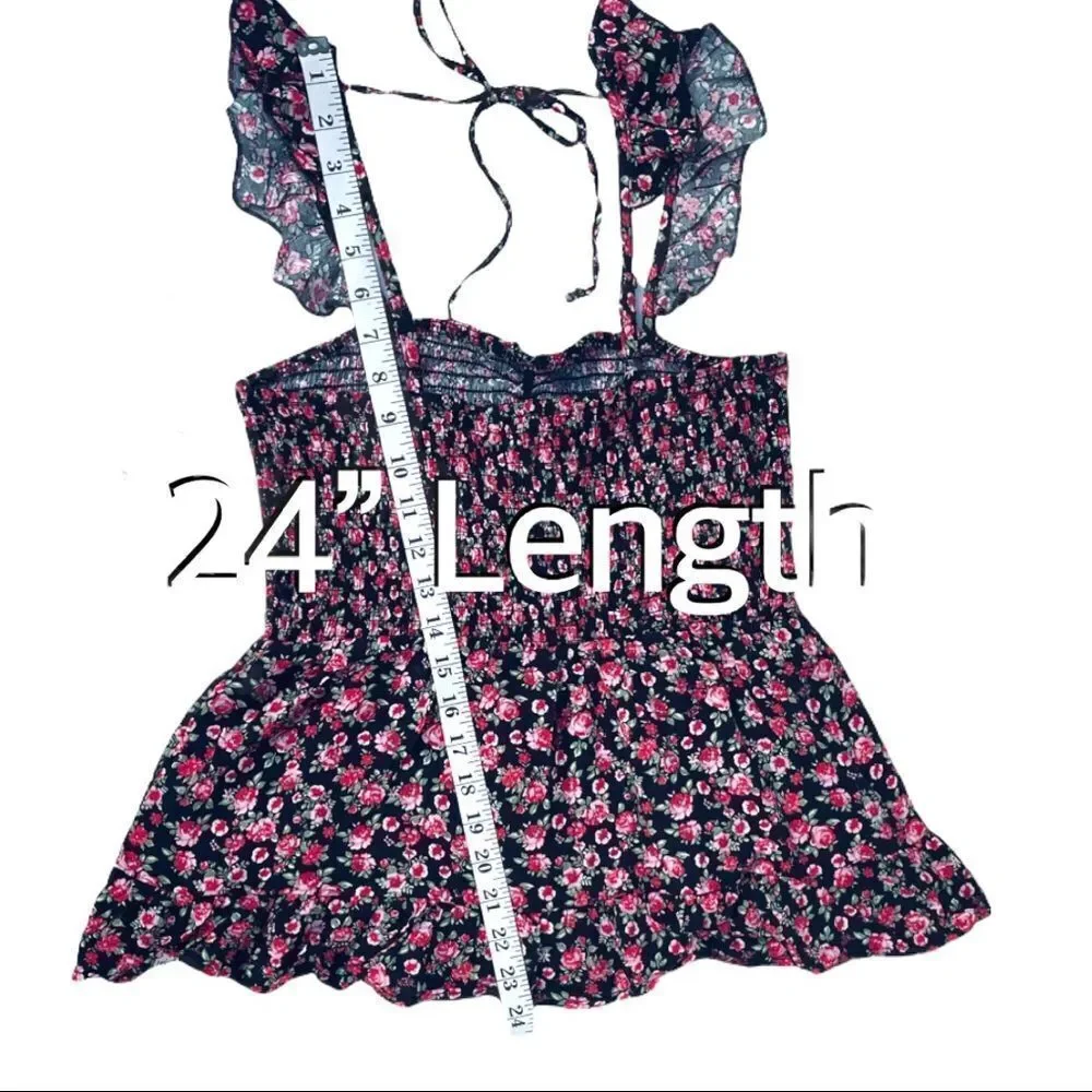 ❌❌NOT FOR SALE Francesca’s Floral Smocked Flutter Sleeve Top - Picture 6 of 7